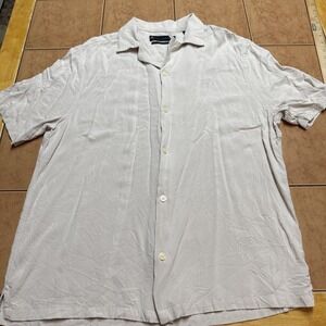 All‎ Saints Venice SS Shirt Mens Sz Medium Relaxed Fit Beige Viscose Loop Collar